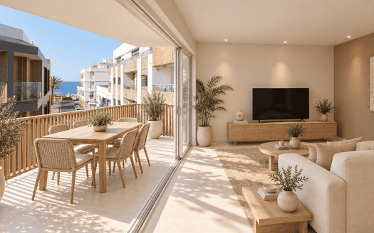 Bright open-plan living room with terrace access in Palmera Oasis, Arguineguín, Gran Canaria – 2-bedroom apartment for sale