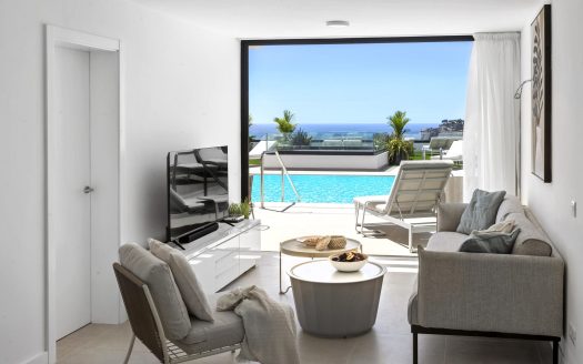 Rooftop swimming pool and terrace with sun loungers and sea views at Palmera Sea View, Patalavaca, Gran Canaria